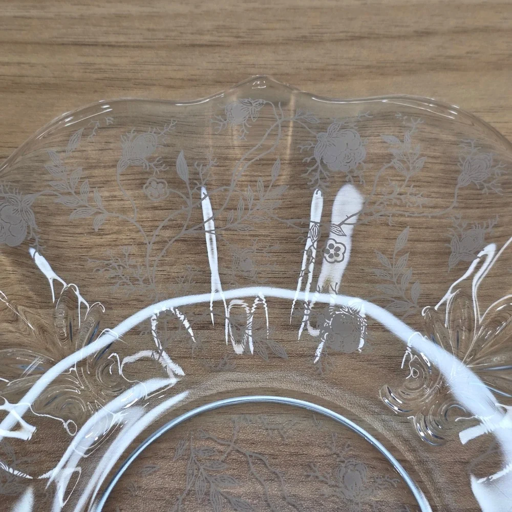 Vintage Fostoria Glass Clear Chintz Etched Baroque Handled‎ Cake Plate - 12.5